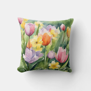 Bloeiende tulpen in waterverf kussen