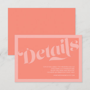 Bloeiende Typografie Koraal Zalm Bruiloft Details Informatiekaartje