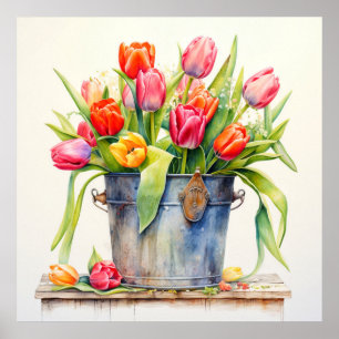 Bloeiende vers geplukte tulpen poster