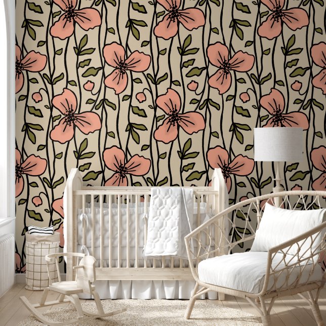 Bloeiende verticale tuin Delight Baby roze bloemen Behang (Kinderen)