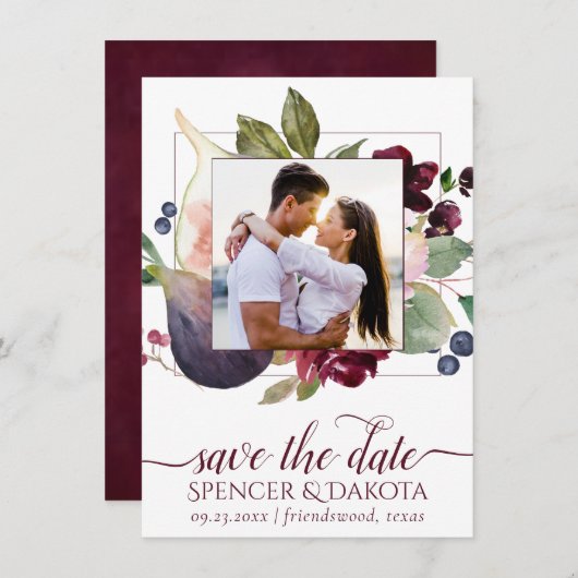 Bloeiende vijgen | Moody rustieke elegante bloemfo Save The Date (Voorkant / Achterkant)