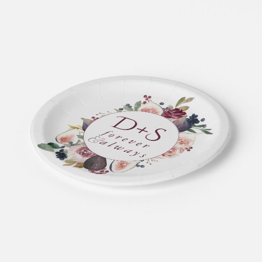 Bloeiende vijgen | Moody rustieke Monogram krans Papieren Bordje (Gekanteld)