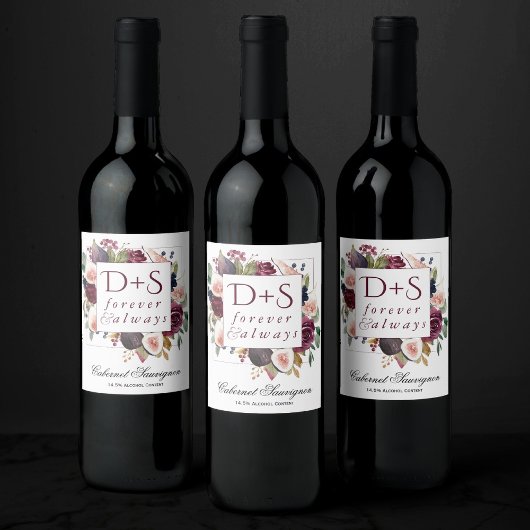 Bloeiende vijgen | Moody rustieke Monogram krans Wijn Etiket