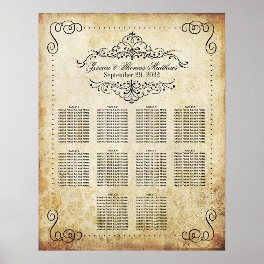 bloeiende vintage bruiloft zitgrafiek poster (Voorkant)