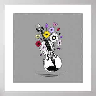 Bloeiende Viool – Minimale Bloemige Muziek Poster
