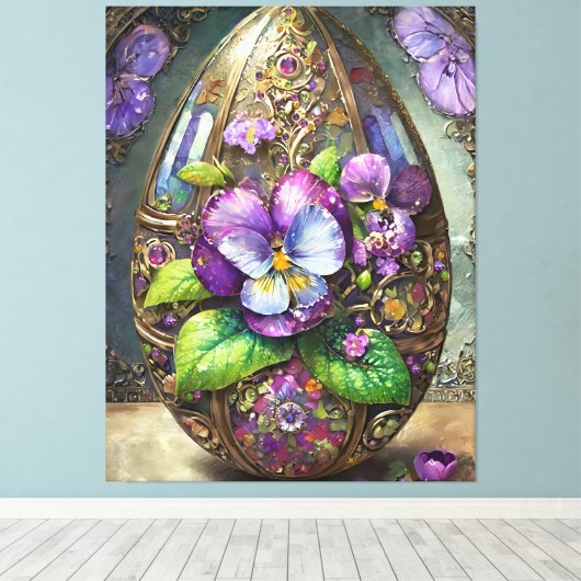 Bloeiende Vogels Voetviooltjes Wildflowers Easter  Canvas Afdruk (Insitu (Houten vloer))