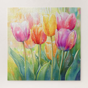 Bloeiende Waterverf Spring Tulip Garden Legpuzzel