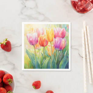 Bloeiende Waterverf Spring Tulip Garden Servet