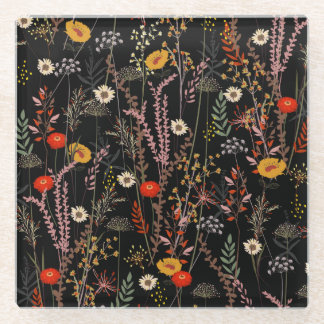 Bloeiende weide Bloemen Hand getrokken Glazen Onderzetter