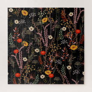 Bloeiende weide Bloemen Hand getrokken Legpuzzel