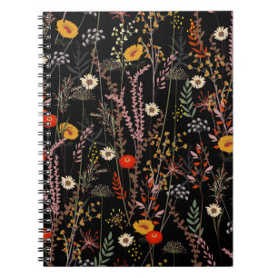 Bloeiende weide Bloemen Hand getrokken Notitieboek