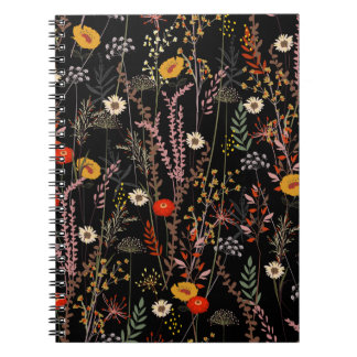 Bloeiende weide Bloemen Hand getrokken Notitieboek