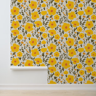 Bloeiende weide gele bloemen patroon behang
