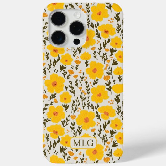 Bloeiende weide gele bloemen patroon & Monogram Case-Mate iPhone Case (Achterkant)