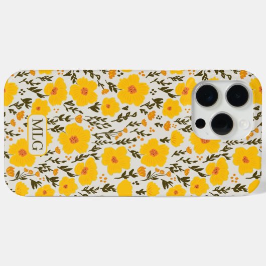 Bloeiende weide gele bloemen patroon & Monogram Case-Mate iPhone Case (Achterkant (horizontaal))