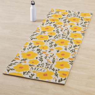 Bloeiende weide gele bloemen patroon & Monogram Yogamat
