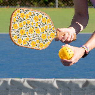 Bloeiende weide gele bloemen patroon & Naam Pickleball Paddle