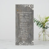 Bloeiende wervelingen kant hout land bruiloft prog programma (Staand voorkant)