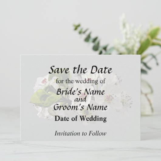 Bloeiende Witte Peerbloesems Save The Date (Staand voorkant)