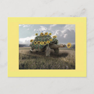 Bloeiende Zonnebloem Schildpad Briefkaart