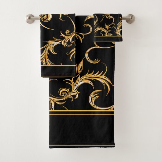  Bloeit Zwart en Goud Bad Handdoek (Insitu)