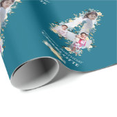 Bloem 4e verjaardag Blauwgroen Foto Collage Blauw Cadeaupapier (Rol Hoek)