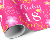 Bloem aangepaste naam Ruby 18 verjaardag wrap Cadeaupapier (Rol Hoek)