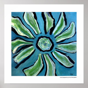Bloem Abstract blauw groen turquoise zwart schilde Poster