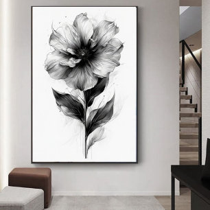Bloem Abstracte Bloemenkunst in Zwart Poster