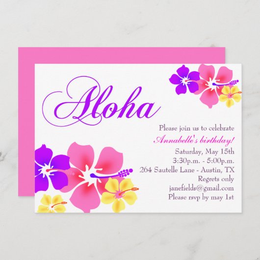 Bloem Aloha Verjaardag Uitnodiging (Voorkant / Achterkant)