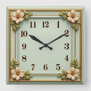 Bloem Art Deco Mint Vierkante Klok