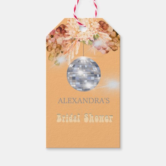 Bloem Baljurk Oranje Disco Bal Bruidsfeest Sticker Cadeaulabel (Voorkant)