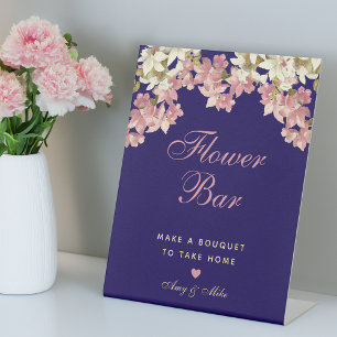 Bloem Bar Roze Bloemen Marineblauwe Orchideeën Scr Reclamebord Met Voetstuk