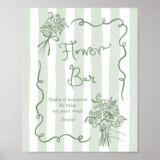Bloem Bar Whimsical Sage groen Hand getrokken Brui Poster (Voorkant)