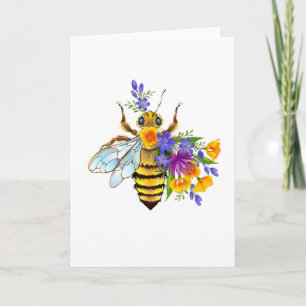 Bloem bij met wilde planten feestdagen kaart
