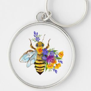 Bloem bij met wilde planten sleutelhanger