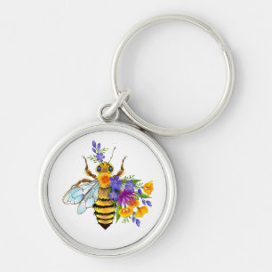 Bloem bij met wilde planten sleutelhanger
