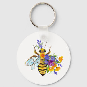 Bloem bij met wilde planten sleutelhanger