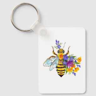 Bloem bij met wilde planten sleutelhanger