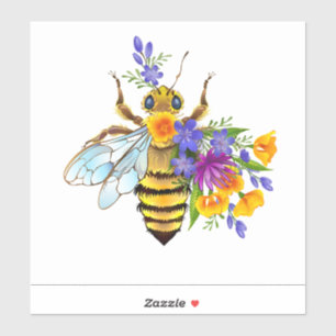 Bloem bij met wilde planten sticker