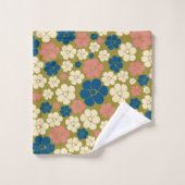 Bloem - blauw, olijfgroen, roze en crème bad handdoek (Wasdoekje)