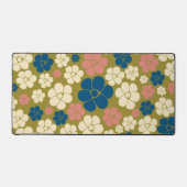 Bloem - blauw, olijfgroen, roze en crème bureaumat (Voorkant)