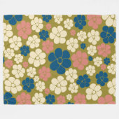 Bloem - blauw, olijfgroen, roze en crème fleece deken (Voorkant (Horizontaal))