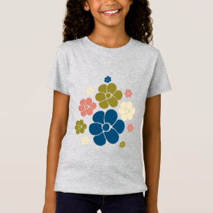 Bloem - blauw, olijfgroen, roze en crème t-shirt