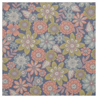 Bloem Bloeit & Bloesemt in Koraal, Blauw & Groen Stof