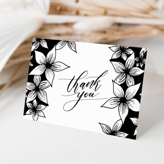 Bloem Bloem Zwart & Wit Calligrafie Bedankkaart