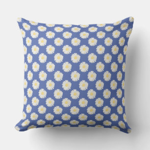 Bloem bloemendruk madeliefjes op blauw buitenkussen