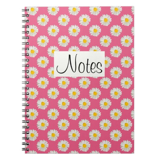 Bloem bloemendruk madeliefjes op roze notitieboek (Voorkant)