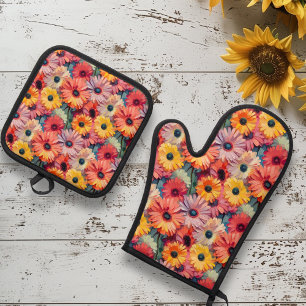 Bloem Bloemisterij Gerber Madeliefje Ovenwant & Pannenlap Set