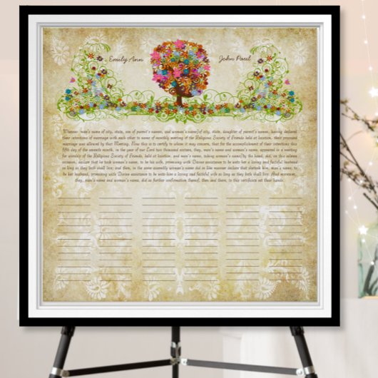 Bloem Boom Print  Quaker Huwelijkscertificaat